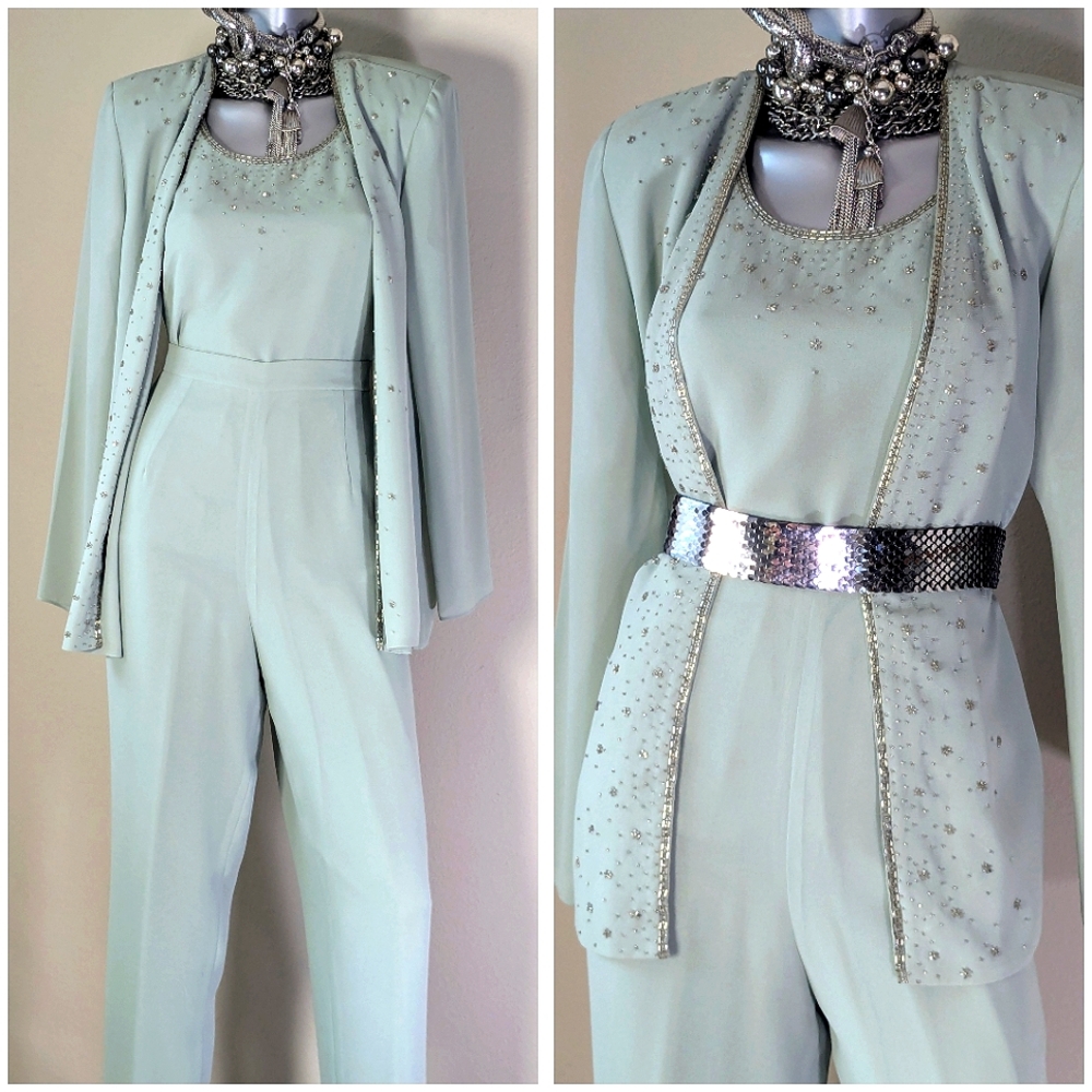 R & M Richards Cocktail Wedding Mother of the Bride Beaded Sequin 3-PC Pantsuit - Picture 7 of 13